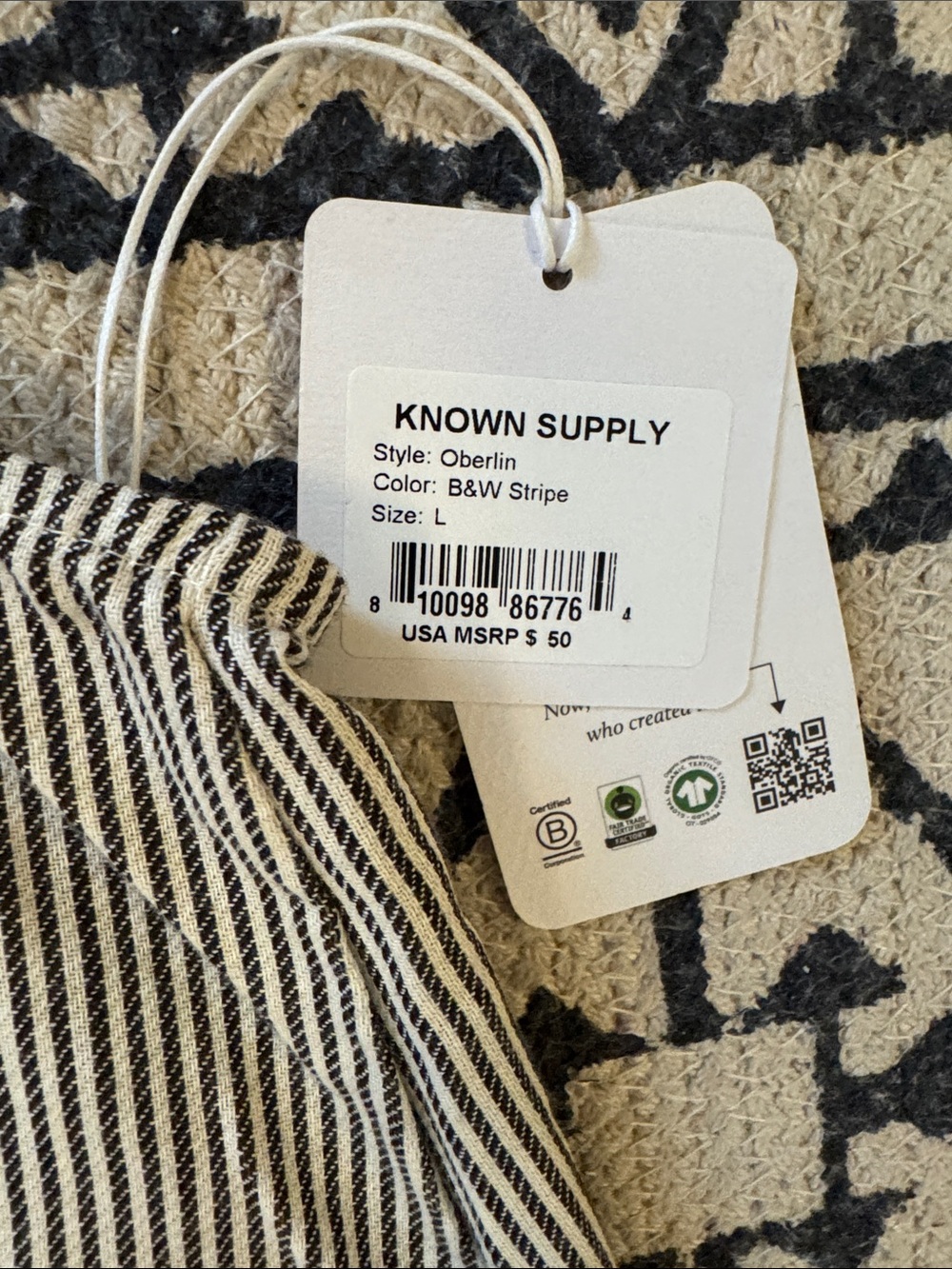 Known Supply Black & White Striped Cropped Tank Top Organic Cotton L - Picture 3 of 8
